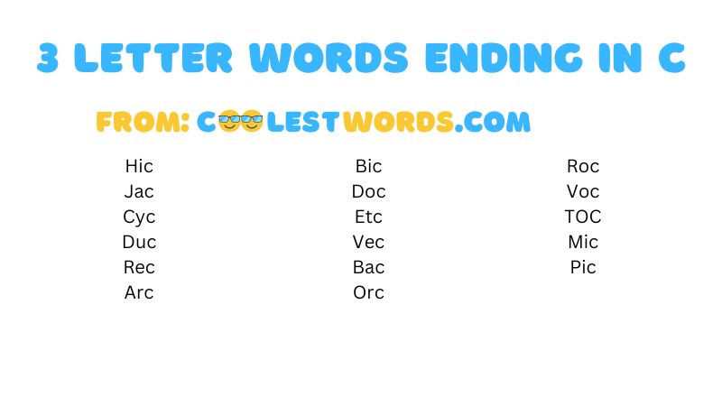 3 Letter Words Ending In C