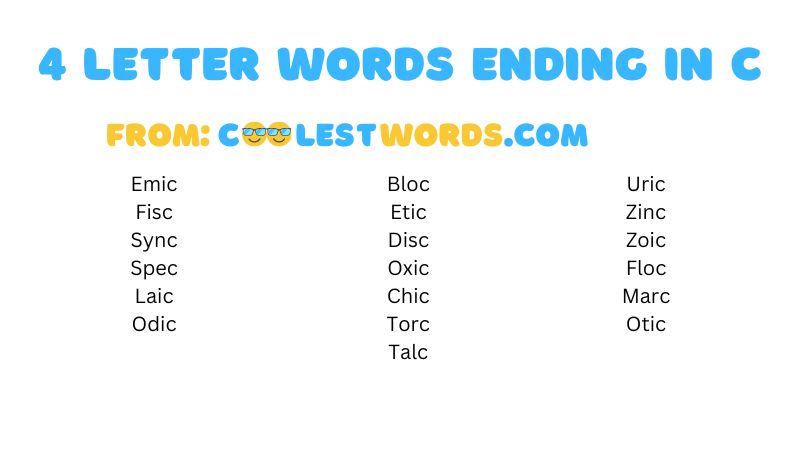 4 Letter Words Ending In C