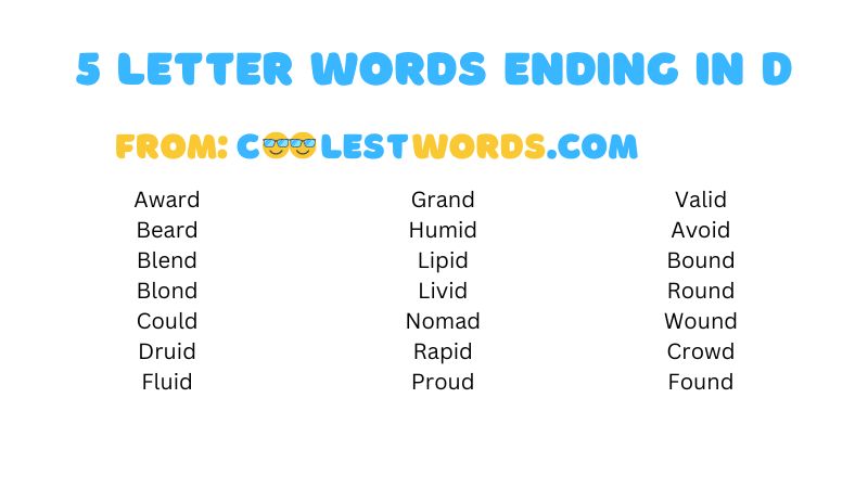 5 Letter Words Ending In Dy